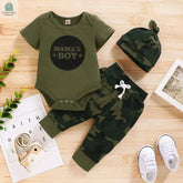 0-18 Months Baby Outfit Set with short sleeve bodysuit, camouflage pants, and matching headband for newborns