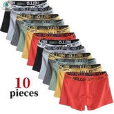 Set of 10 men's boxer shorts in assorted colors made from soft cotton blend with flexible waistband for all-day comfort
