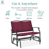 2 Seat Mesh Patio Loveseat Swing Glider Rocker with Armrests in Burgundy Red-0