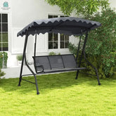 3-Seat Outdoor Porch Canopy Swing with Adjustable Shading-Gray-0