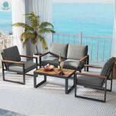 4 Piece Patio Aluminum Furniture Set with Armrests and Tabletop-Gray-0