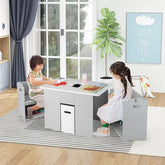 4-in-1 Kids Table and Chairs with Multiple Storage for Learning-Gray-0