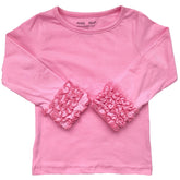 AnnLoren Baby Big Girls long sleeve dark pink ruffle t-shirt for layering and style