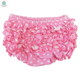 Pink polka dot ruffled butt bloomer diaper cover for baby and toddler girls by AnnLoren