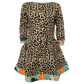 Girls' long sleeve leopard print dress with floral trim by AnnLoren for fall style
