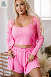 Ayla Cropped Cami Shorts and Cardigan Lounge Set-0