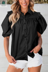 Elena Puff Sleeve Loose Shirt-0