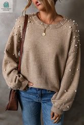 Elliot Pearled Drop Shoulder Round Neck Sweater-0