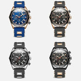 Set of LIGE8908 men's quartz wristwatches in blue and black silicone straps with luminous hands and stainless steel cases.