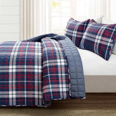 Full/Queen Farmhouse Plaid 3 Piece Lightweight Reversible Quilt Set-0