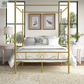 Full size French Country Four Poster Metal Canopy Bed in Gold Finish-0