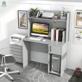 Home Office Desk with Raised Display Shelf and 2 Open Shelves-Gray-0