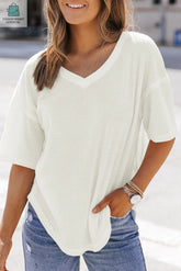 Jennifer Waffle Knit Drop Shoulder Loose Top-0