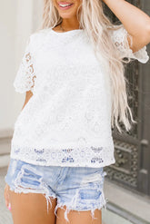 Kataleya Crochet Lace Short Sleeve Blouse-0