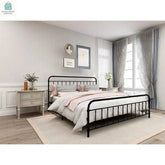 King size Black Metal Platform Bed Frame with Rounded Headboard Footboard-0