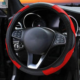 Premium microfiber leather steering wheel cover in black and red, universal 15 inch fit for Renault cars, stylish and anti-slip design
