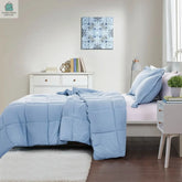 Queen Size Blue 3 Piece Microfiber Reversible Comforter Set-0