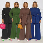 Two Piece Sets Women Solid Blouse Wide Leg Pants Pleasant Product Express Inc