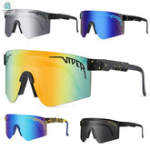 PIT VIPER sport sunglasses for men with UV400 protection, goggle-style frames, and colorful mirrored lenses for outdoor activities