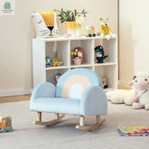 Toddler Rocking Chair with Solid Rubber Wood Frame Soft Velvet Cover-Blue-0