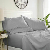 Twin size 4 Piece Grey Wrinkle Resistant Microfiber Polyester Sheet Set-0