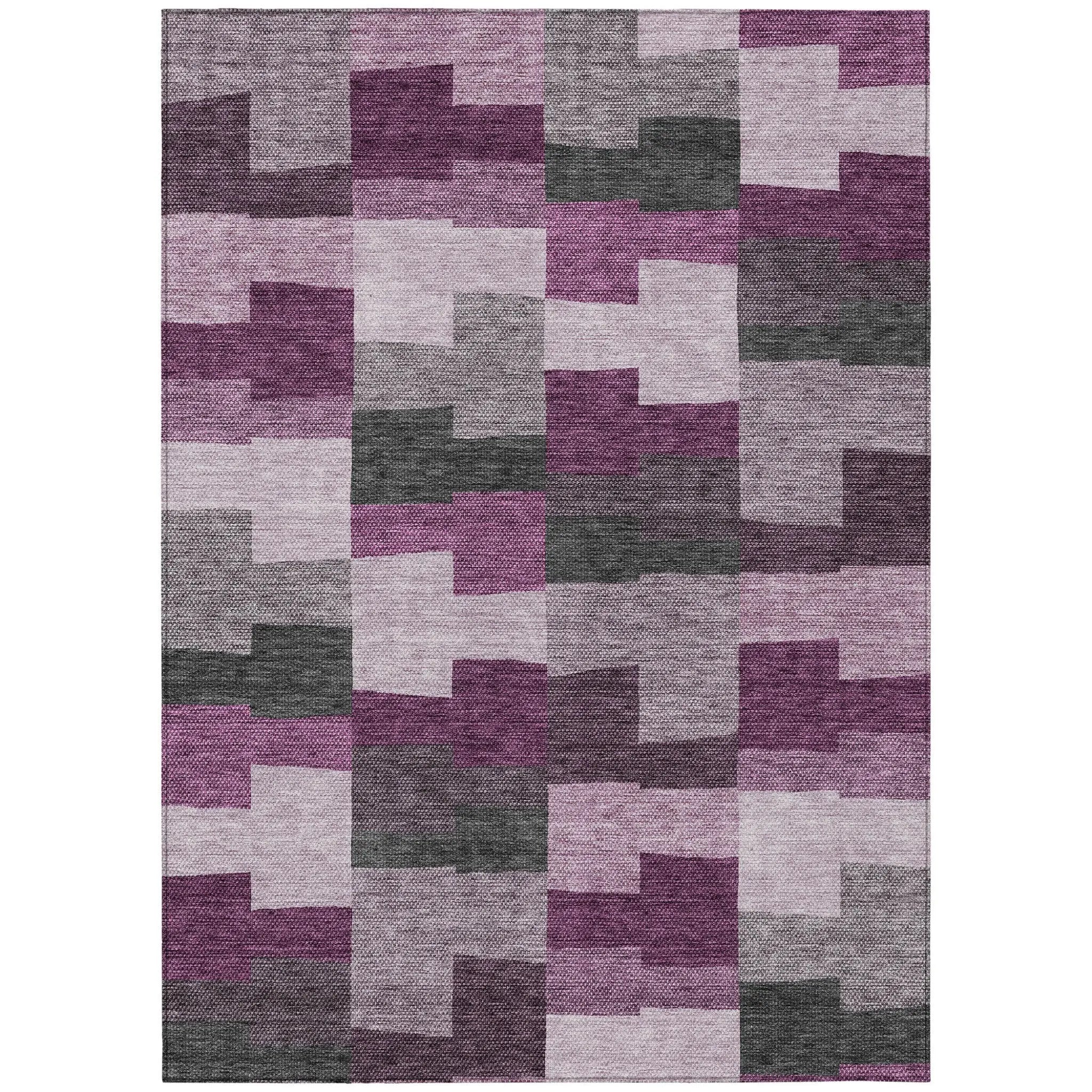 10' X 14' Merlot Mauve And Charcoal Geometric Washable Indoor Outdoor Area Rug-1