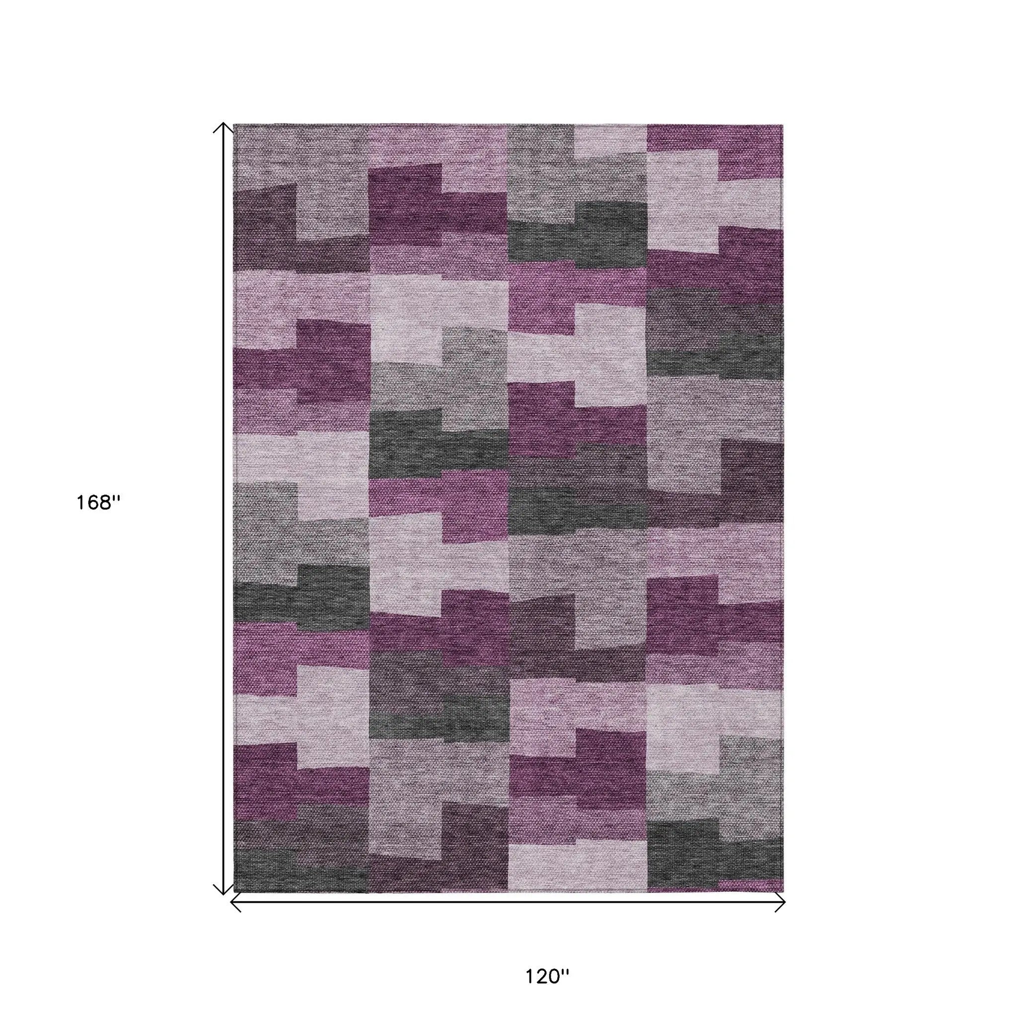 10' X 14' Merlot Mauve And Charcoal Geometric Washable Indoor Outdoor Area Rug-2