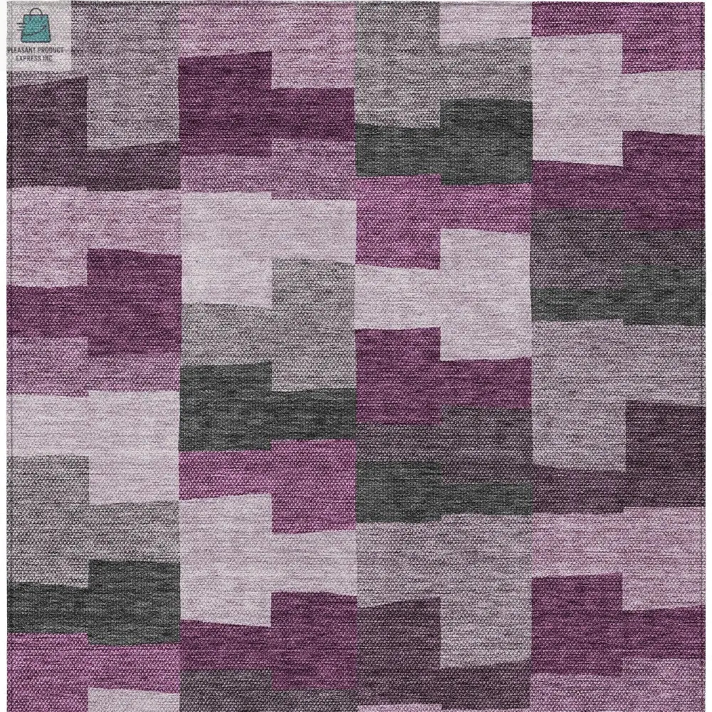 10' X 14' Merlot Mauve And Charcoal Geometric Washable Indoor Outdoor Area Rug-5