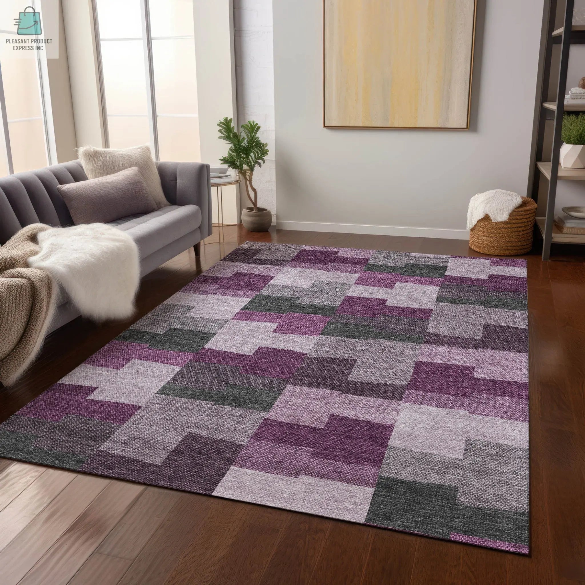 10' X 14' Merlot Mauve And Charcoal Geometric Washable Indoor Outdoor Area Rug-7