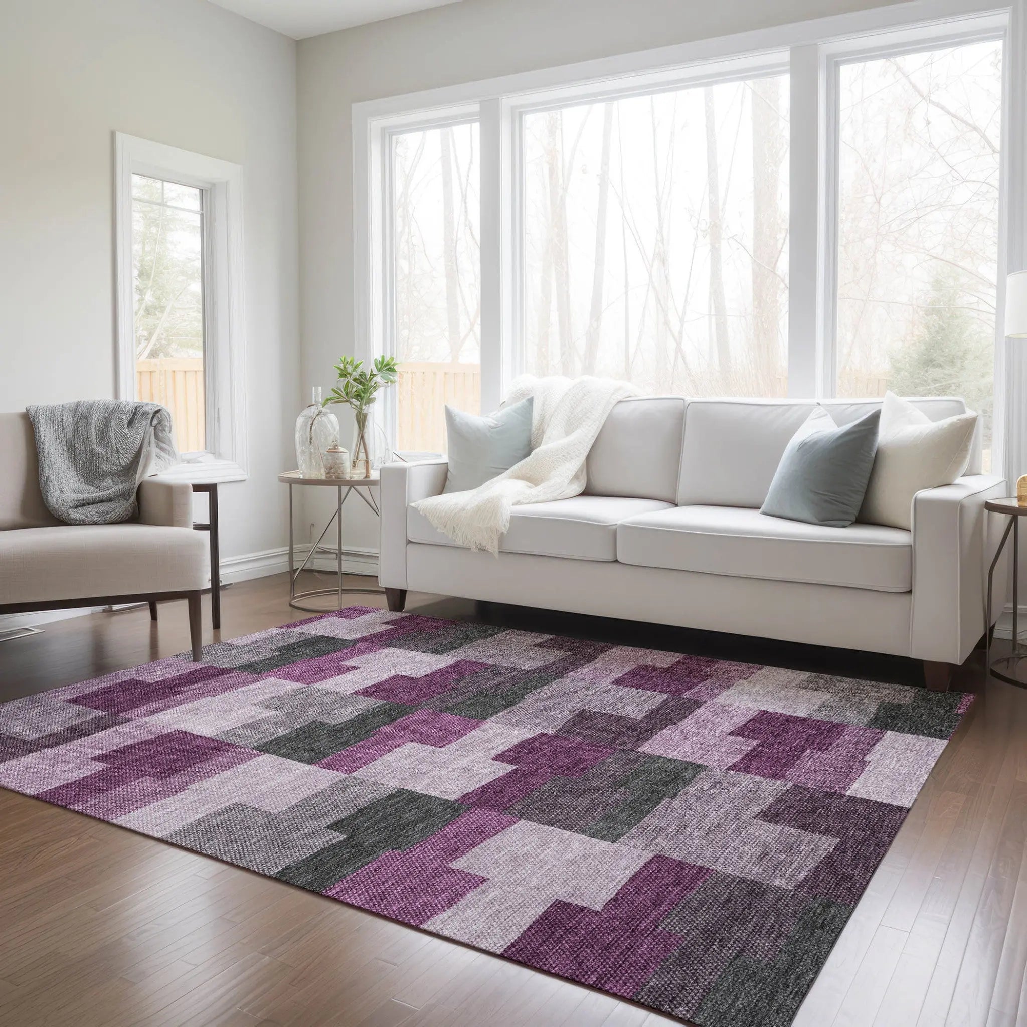 10' X 14' Merlot Mauve And Charcoal Geometric Washable Indoor Outdoor Area Rug-8