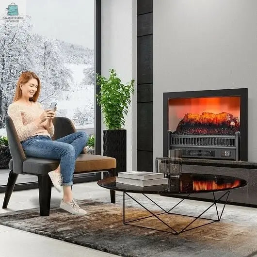 1400W Electric Fireplace Log Heater with Adjustable Flame Brightness-Black-0