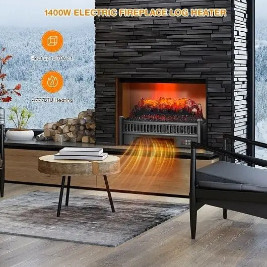 1400W Electric Fireplace Log Heater with Adjustable Flame Brightness-Black-1