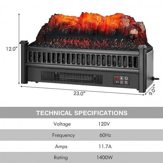 1400W Electric Fireplace Log Heater with Adjustable Flame Brightness-Black-2
