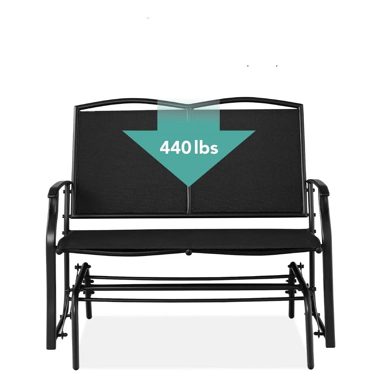 2 Seat Mesh Patio Loveseat Swing Glider Rocker with Armrests in Black-1