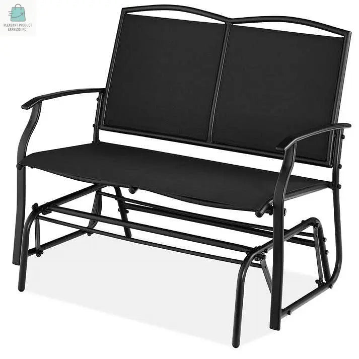 2 Seat Mesh Patio Loveseat Swing Glider Rocker with Armrests in Black-2