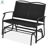 2 Seat Mesh Patio Loveseat Swing Glider Rocker with Armrests in Black-2
