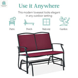 2 Seat Mesh Patio Loveseat Swing Glider Rocker with Armrests in Burgundy Red-0