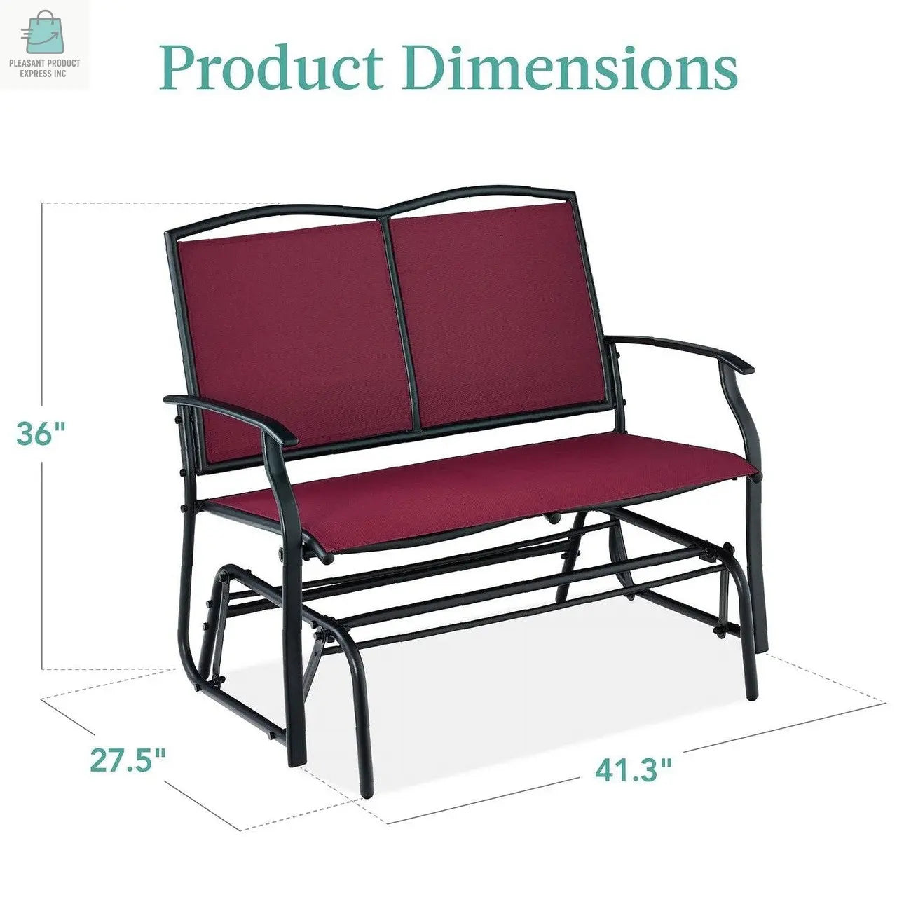 2 Seat Mesh Patio Loveseat Swing Glider Rocker with Armrests in Burgundy Red-1