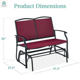 2 Seat Mesh Patio Loveseat Swing Glider Rocker with Armrests in Burgundy Red-1