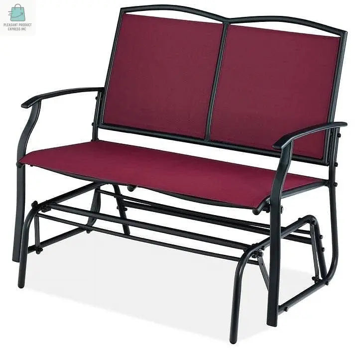 2 Seat Mesh Patio Loveseat Swing Glider Rocker with Armrests in Burgundy Red-2