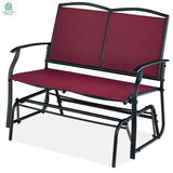 2 Seat Mesh Patio Loveseat Swing Glider Rocker with Armrests in Burgundy Red-2