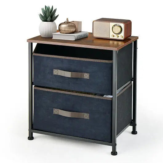 20 Inch Height Industrial Nightstand with 2 Pull-out Fabric Drawers-Rustic Brown-0