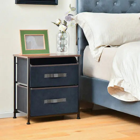 20 Inch Height Industrial Nightstand with 2 Pull-out Fabric Drawers-Rustic Brown-1
