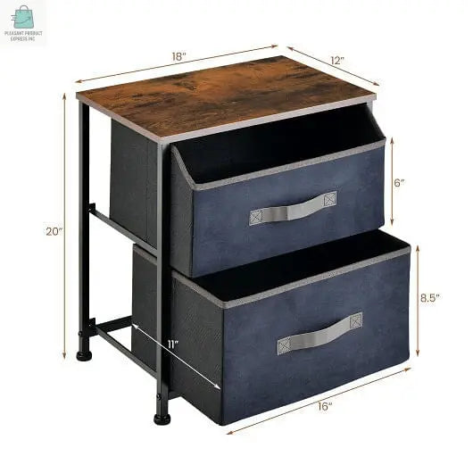 20 Inch Height Industrial Nightstand with 2 Pull-out Fabric Drawers-Rustic Brown-4