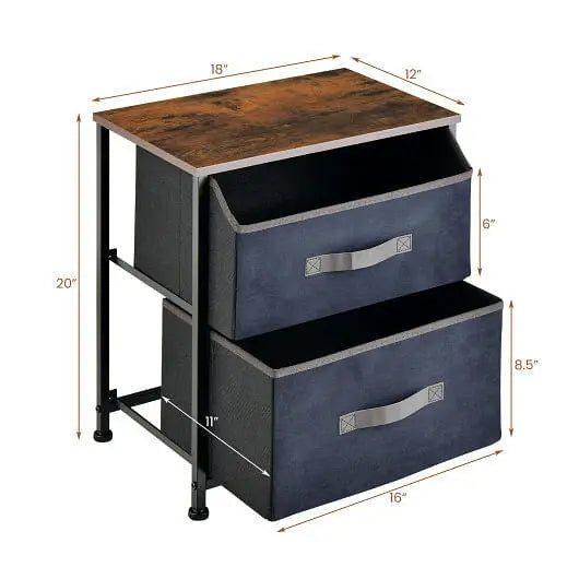 20 Inch Height Industrial Nightstand with 2 Pull-out Fabric Drawers-Rustic Brown-4