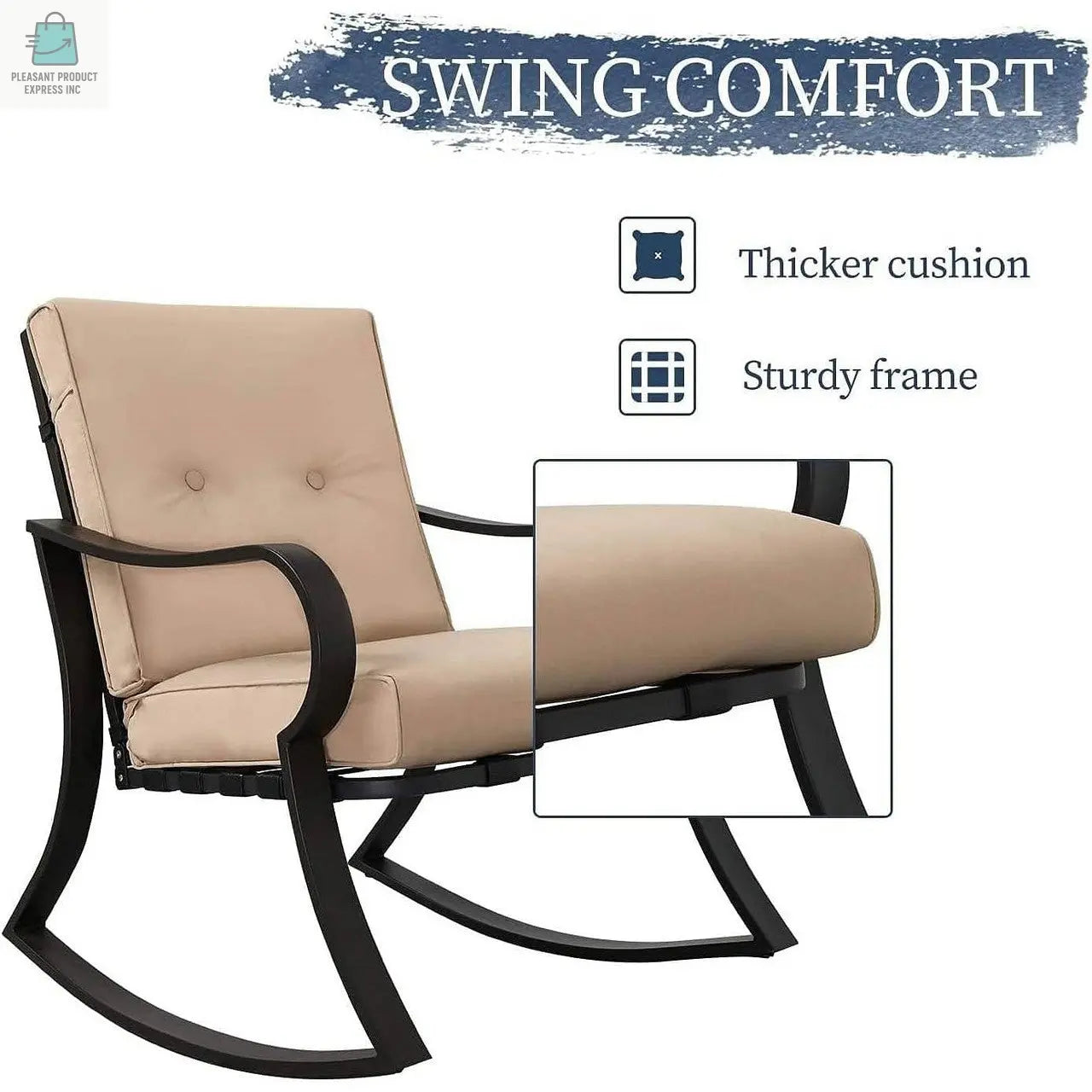 3-Piece Outdoor Patio Furniture Table Rocking Chairs Set with Beige Cushions-1