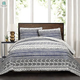 3 Piece Scandinavian Blue White Reversible Cotton Set in Full/Queen-0