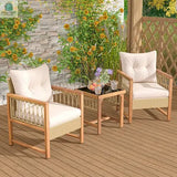3 Pieces Patio Furniture Set with Acacia Wood Frame Cushions-Brown-1