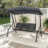 3-Seat Outdoor Porch Canopy Swing with Adjustable Shading-Gray-3