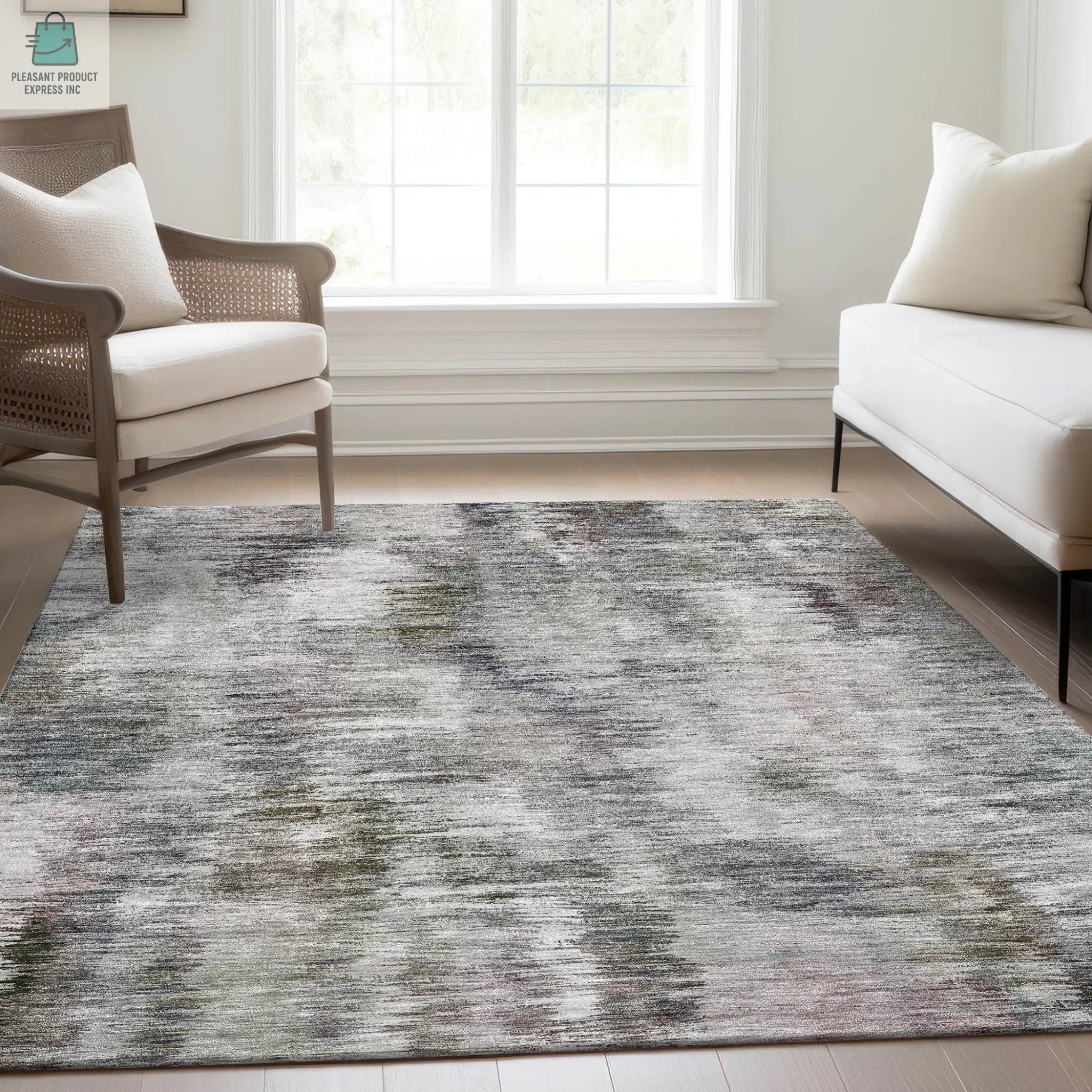 3' X 5' Taupe Gray And Silver Abstract Washable Indoor Outdoor Area Rug-8